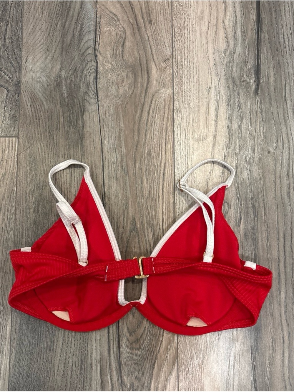 Hollister Red Bikini Top with White Trim and Gold Clasp
